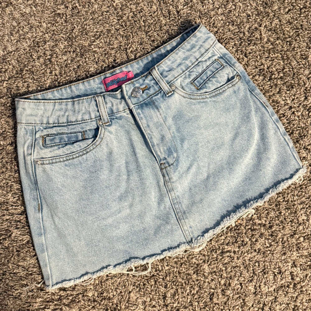 Edikted Light Blue Denim Skirt